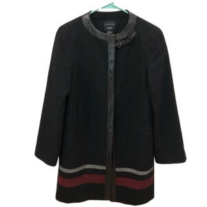 KNEE length wool blend coat with leather trim from Doncaster Collection. Size 12